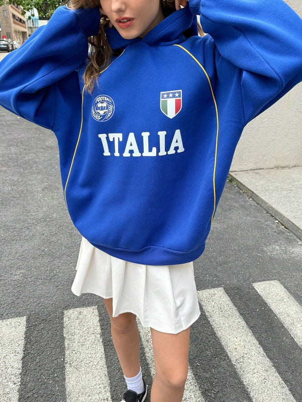Ezwear sudadera holgada con capucha de estilo deportivo minimalista casual con patron de letra de mexico, para mujer, otono/invierno