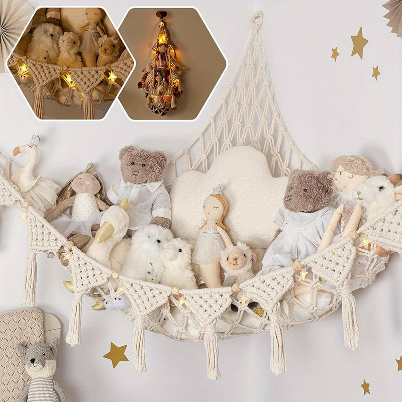Hamaca Extra Grande Boho Macrame DreamLights - Red de Almacenamiento para Peluches y Juguetes de Peluche, Perfecta para Decoración de Navidad y Acción de Gracias
