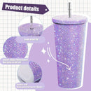 Taza de acero inoxidable aislada con piedras de imitación elegantes con caña - Diseño de doble capa, adornos de cristal vibrantes, perfecta para café o té, artículo de regalo, taza de café | Taza elegante | Vajilla de bebida duradera, taza de café