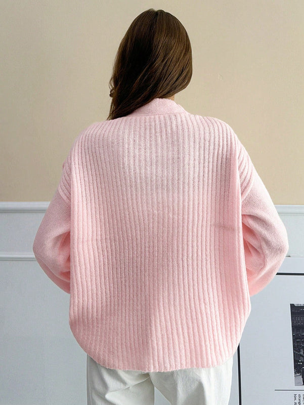 Cardigan casual y lindo de punto de canale con detalles de 3 botones, elaborado con hilo de lana suave
