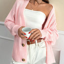 Cardigan casual y lindo de punto de canale con detalles de 3 botones, elaborado con hilo de lana suave