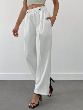 Pantalones para mujer con detalles de costuras, cintura elastica