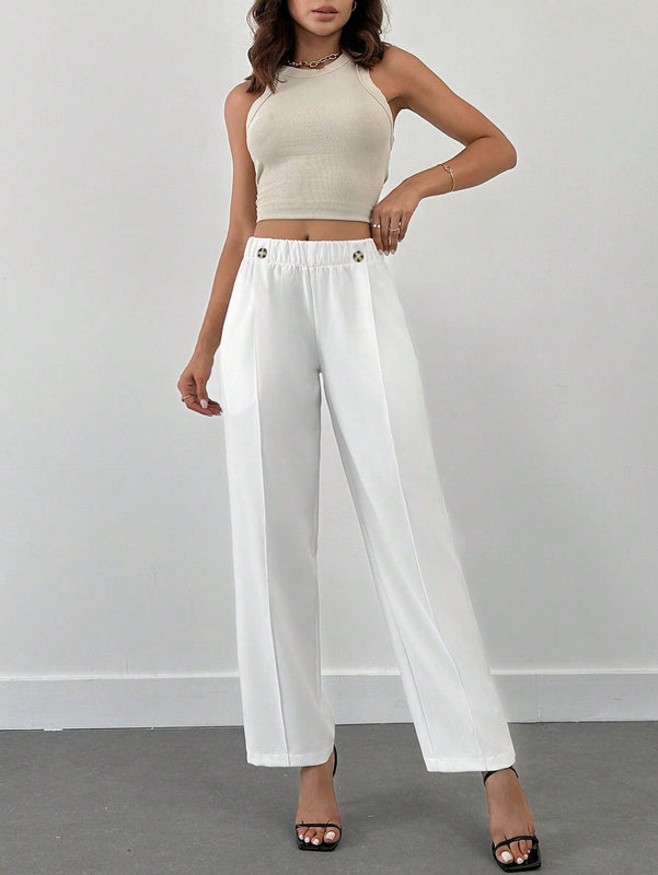 Pantalones para mujer con detalles de costuras, cintura elastica