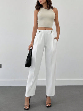 Pantalones para mujer con detalles de costuras, cintura elastica