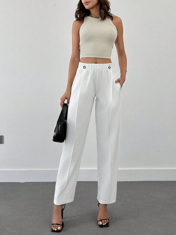 Pantalones para mujer con detalles de costuras, cintura elastica