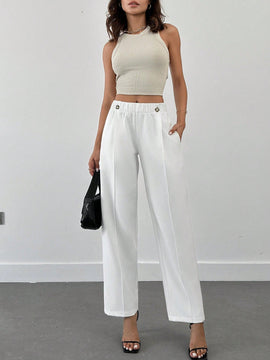 Pantalones para mujer con detalles de costuras, cintura elastica