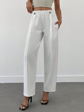 Pantalones para mujer con detalles de costuras, cintura elastica