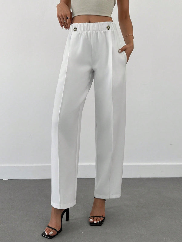 Pantalones para mujer con detalles de costuras, cintura elastica