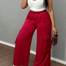 Slayr pantalones casuales de trabajo de estilo ancho con bolsillos y estampado floral gris para mujeres-c