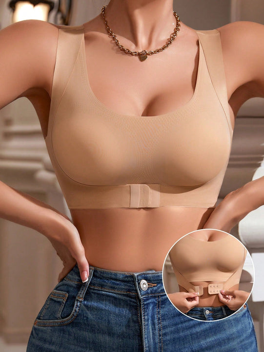 1 pieza sujetador sin aros comodo y sencillo sin costuras con tirantes anchos y cierre frontal recogido para mujer