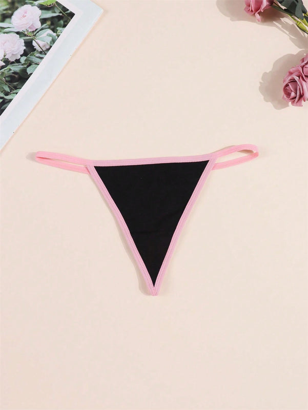 Morvia 4 piezas ropa interior para mujer de algodon con bloques de color negro, tanga con espalda en v, tanga de cintura media comoda y elastica, ropa interior tipo tanga comoda y transpirable, lenceria y ropa interior de uso diario