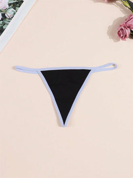 Morvia 4 piezas ropa interior para mujer de algodon con bloques de color negro, tanga con espalda en v, tanga de cintura media comoda y elastica, ropa interior tipo tanga comoda y transpirable, lenceria y ropa interior de uso diario