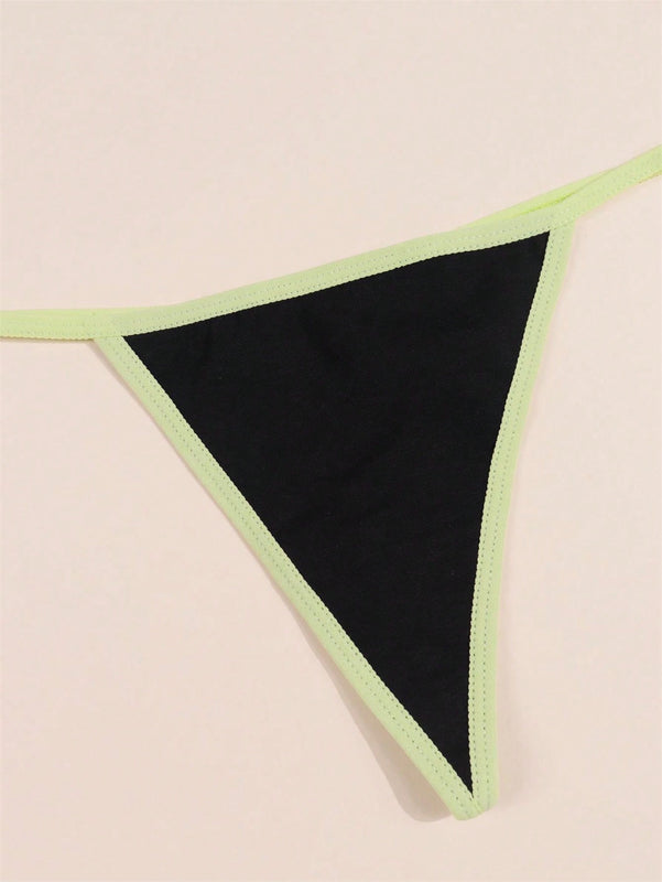 Morvia 4 piezas ropa interior para mujer de algodon con bloques de color negro, tanga con espalda en v, tanga de cintura media comoda y elastica, ropa interior tipo tanga comoda y transpirable, lenceria y ropa interior de uso diario