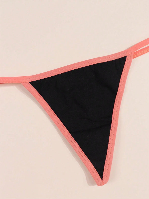 Morvia 4 piezas ropa interior para mujer de algodon con bloques de color negro, tanga con espalda en v, tanga de cintura media comoda y elastica, ropa interior tipo tanga comoda y transpirable, lenceria y ropa interior de uso diario