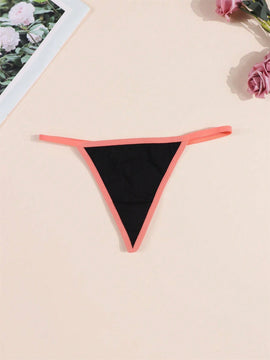 Morvia 4 piezas ropa interior para mujer de algodon con bloques de color negro, tanga con espalda en v, tanga de cintura media comoda y elastica, ropa interior tipo tanga comoda y transpirable, lenceria y ropa interior de uso diario