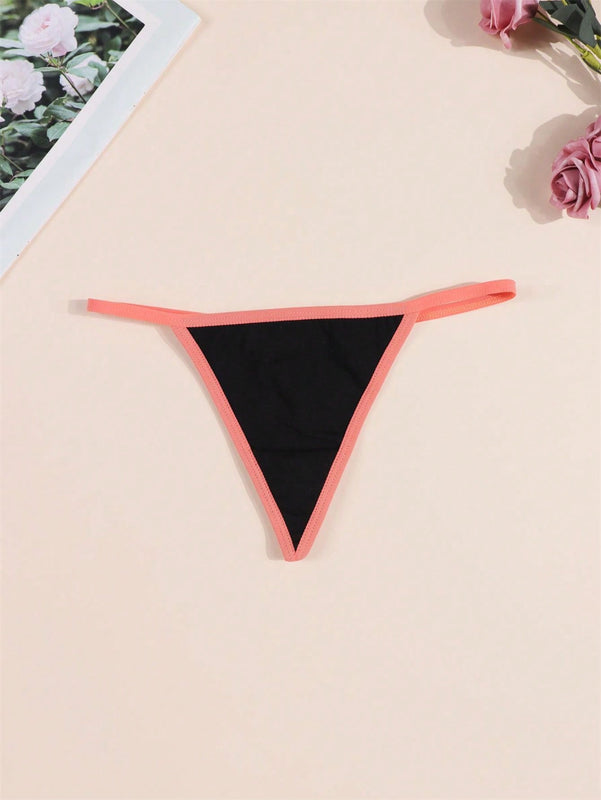 Morvia 4 piezas ropa interior para mujer de algodon con bloques de color negro, tanga con espalda en v, tanga de cintura media comoda y elastica, ropa interior tipo tanga comoda y transpirable, lenceria y ropa interior de uso diario