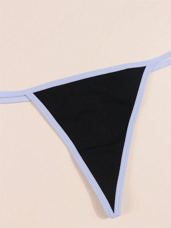Morvia 4 piezas ropa interior para mujer de algodon con bloques de color negro, tanga con espalda en v, tanga de cintura media comoda y elastica, ropa interior tipo tanga comoda y transpirable, lenceria y ropa interior de uso diario