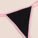 Morvia 4 piezas ropa interior para mujer de algodon con bloques de color negro, tanga con espalda en v, tanga de cintura media comoda y elastica, ropa interior tipo tanga comoda y transpirable, lenceria y ropa interior de uso diario
