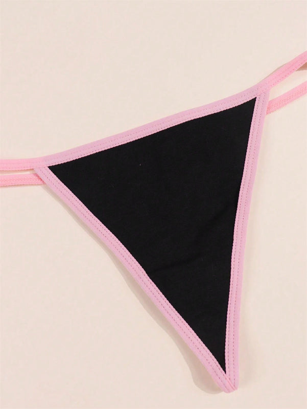 Morvia 4 piezas ropa interior para mujer de algodon con bloques de color negro, tanga con espalda en v, tanga de cintura media comoda y elastica, ropa interior tipo tanga comoda y transpirable, lenceria y ropa interior de uso diario