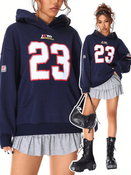Coolane sudadera con capucha estilo deportivo de mujer con graficos impresos con numeros para otono