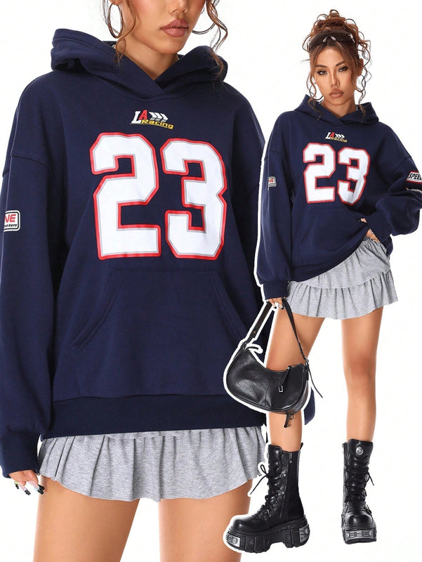 Coolane sudadera casual con capucha negra minimalista con estampado de letras para mujer