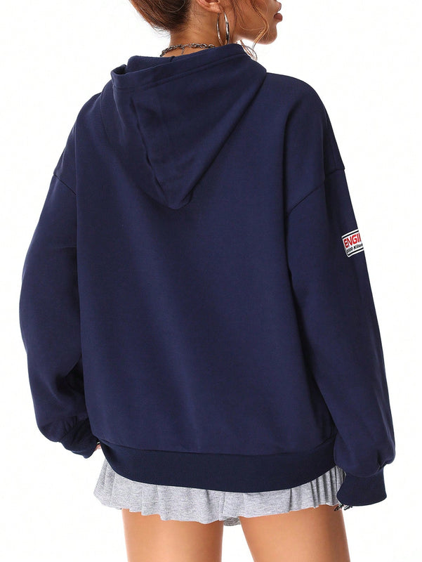 Coolane sudadera casual con capucha negra minimalista con estampado de letras para mujer
