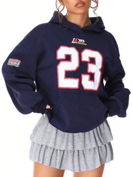 Coolane sudadera con capucha estilo deportivo de mujer con graficos impresos con numeros para otono