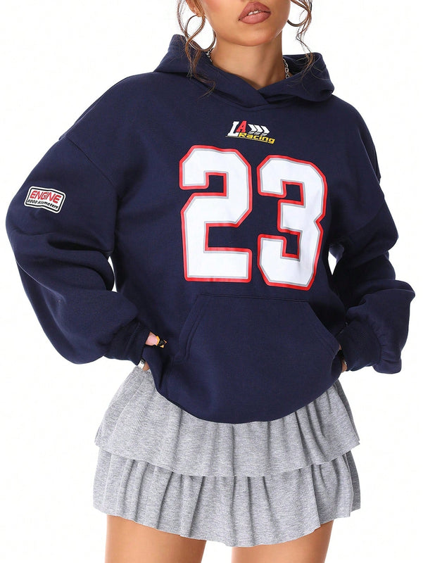 Coolane sudadera con capucha estilo deportivo de mujer con graficos impresos con numeros para otono