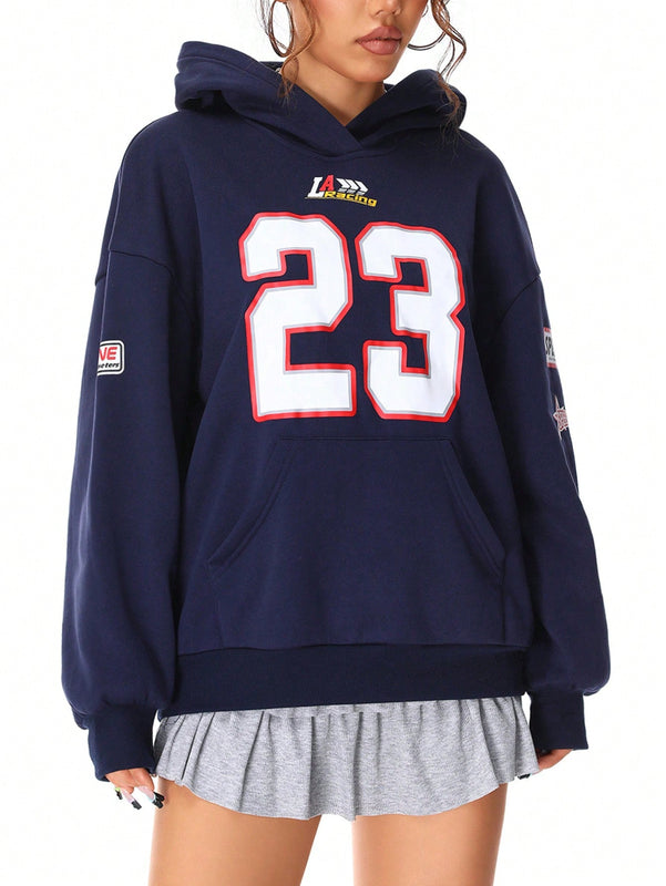 Coolane sudadera casual con capucha negra minimalista con estampado de letras para mujer