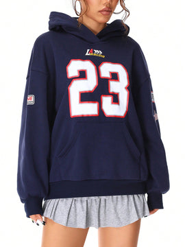 Coolane sudadera con capucha estilo deportivo de mujer con graficos impresos con numeros para otono
