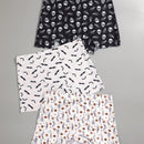 Finetoo conjunto de 3 piezas pantis con estilo gotico, sexy y lindo para mujer, con contraste de color hipster. ropa interior tipo short sin costuras con estampado completo de calaveras y murcielagos de halloween