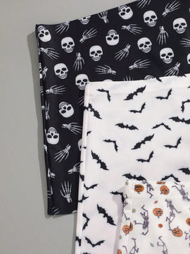 Finetoo conjunto de 3 piezas pantis con estilo gotico, sexy y lindo para mujer, con contraste de color hipster. ropa interior tipo short sin costuras con estampado completo de calaveras y murcielagos de halloween