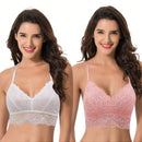 Curve muse bralette sin relleno con escote profundo y encaje floral, paquete de 2, tallas grandes