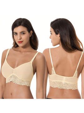 Curve muse bralette sin relleno con escote profundo y encaje floral, paquete de 2, tallas grandes