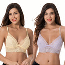 Curve muse bralette sin relleno con escote profundo y encaje floral, paquete de 2, tallas grandes