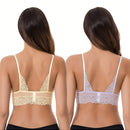 Curve muse bralette sin relleno con escote profundo y encaje floral, paquete de 2, tallas grandes