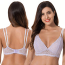Curve muse bralette sin relleno con escote profundo y encaje floral, paquete de 2, tallas grandes