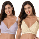 Curve muse bralette sin relleno con escote profundo y encaje floral, paquete de 2, tallas grandes