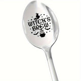 Espumadera de Acero Inoxidable Grabada "Poción de Bruja" - Regalo Único para Amantes del Chocolate Caliente y Café, Ideal para Halloween, Navidad, Cumpleaños | Diseño Divertido y Festivo con Sombrero de Bruja, Escoba y Estrellas, Decoración Hogareña Mági