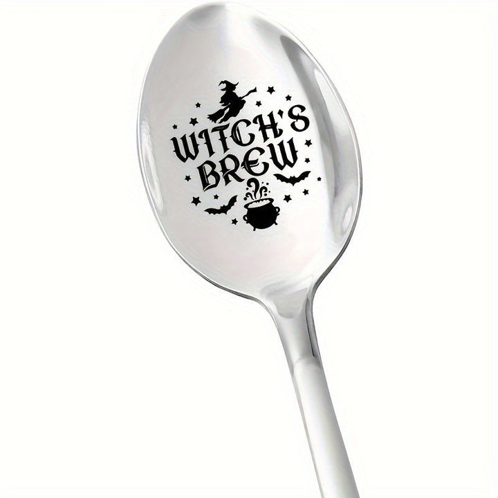 Espumadera de Acero Inoxidable Grabada "Poción de Bruja" - Regalo Único para Amantes del Chocolate Caliente y Café, Ideal para Halloween, Navidad, Cumpleaños | Diseño Divertido y Festivo con Sombrero de Bruja, Escoba y Estrellas, Decoración Hogareña Mági