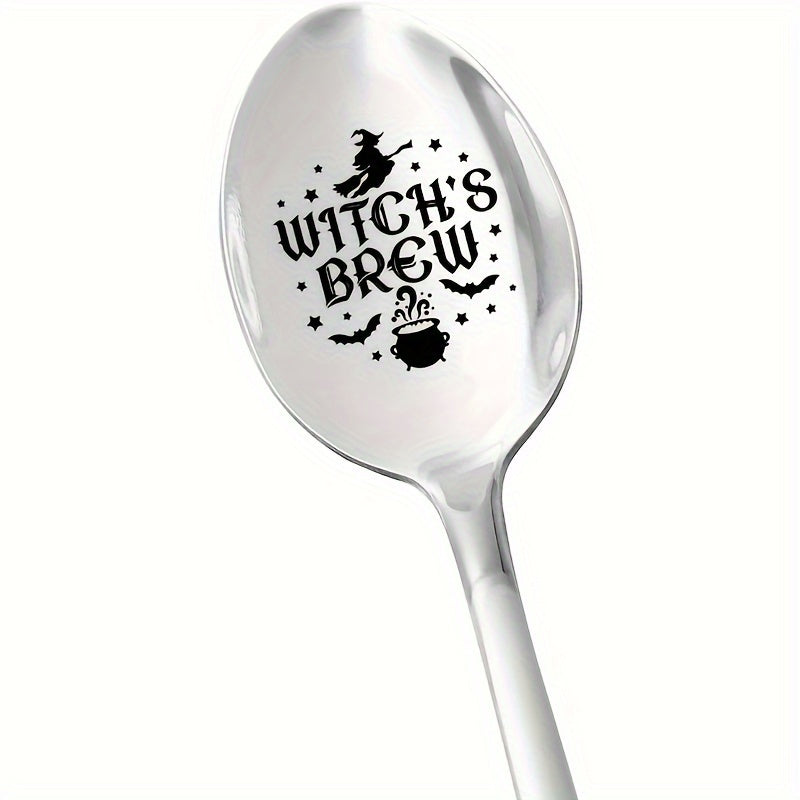 Espumadera de Acero Inoxidable Grabada "Poción de Bruja" - Regalo Único para Amantes del Chocolate Caliente y Café, Ideal para Halloween, Navidad, Cumpleaños | Diseño Divertido y Festivo con Sombrero de Bruja, Escoba y Estrellas, Decoración Hogareña Mági