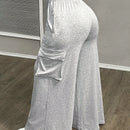Slayr pantalones casuales de trabajo de estilo ancho con bolsillos y estampado floral gris para mujeres-c