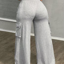 Slayr pantalones casuales de trabajo de estilo ancho con bolsillos y estampado floral gris para mujeres-c
