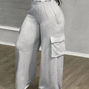 Slayr pantalones casuales de trabajo de estilo ancho con bolsillos y estampado floral gris para mujeres-c
