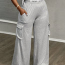 Slayr pantalones casuales de trabajo de estilo ancho con bolsillos y estampado floral gris para mujeres-c