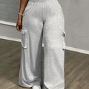 Slayr pantalones casuales de trabajo de estilo ancho con bolsillos y estampado floral gris para mujeres-c