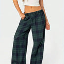 Pantalones anchos de mujer casuales y sencillos con estampado de cuadros