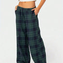 Pantalones anchos de mujer casuales y sencillos con estampado de cuadros