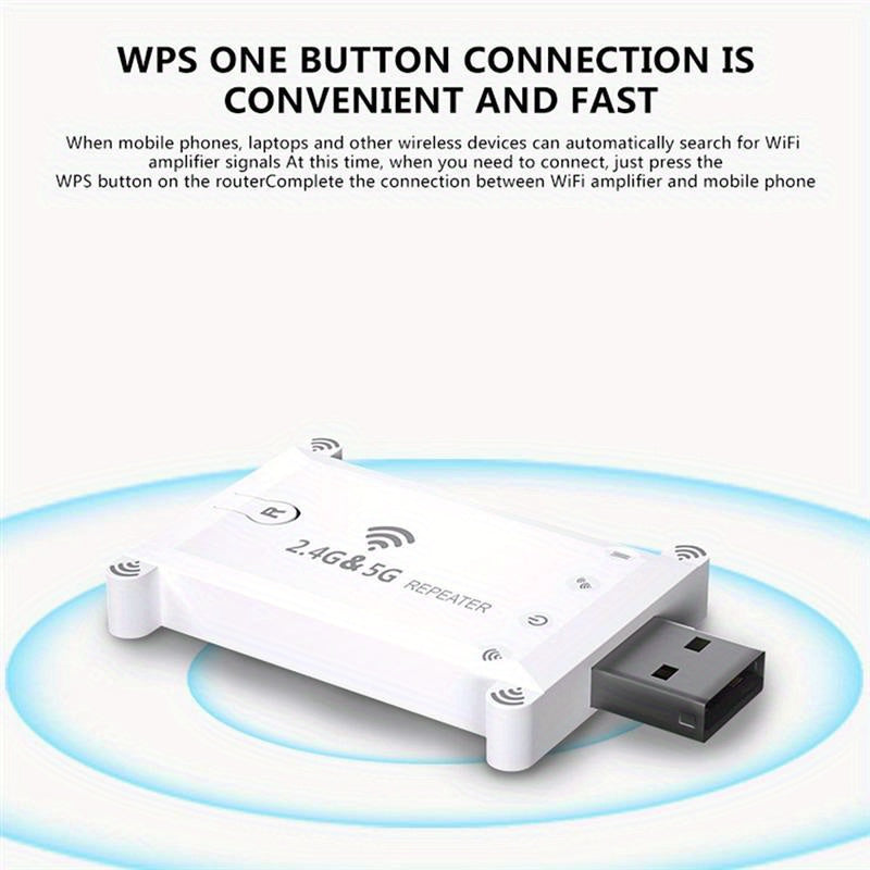 Amplificador de WiFi Doble Banda, 1 ud Repetidor de WiFi de Doble Banda Ourlife, Amplificador de Señal 5GHz y 2.4GHz con WPS, Modo AP, Control Remoto, No Resistente al Agua