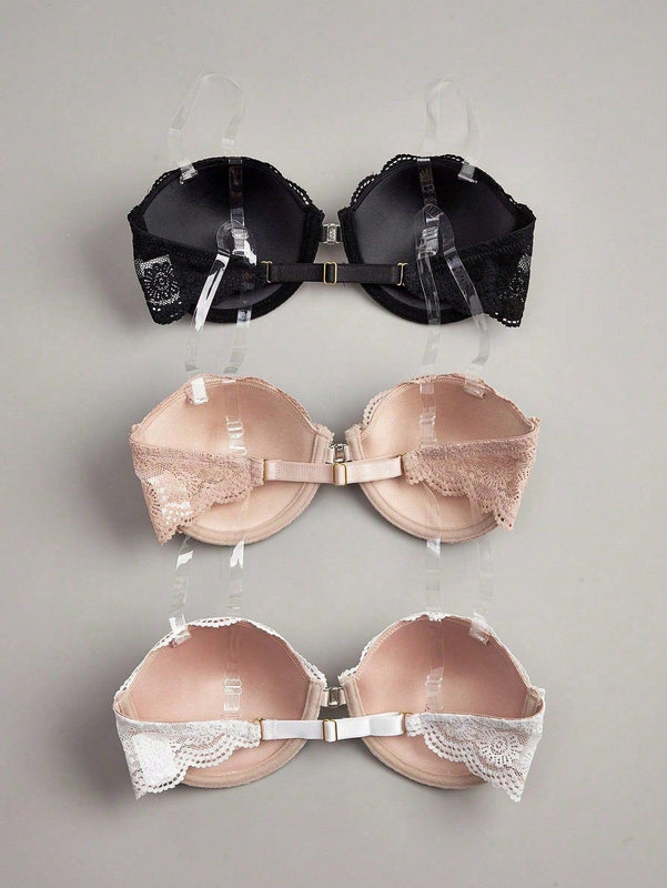 Conjunto de 3 piezas sujetador con aros de encaje para mujeres